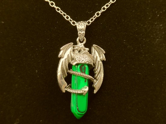 Green Crystal with Silver Dragon