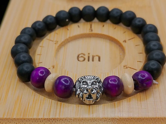 Black, Purple, Ivory colored Wood with Metal Lion Face – product view 2 by LV Homemade