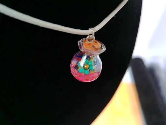 Blue Flower in Jar with Pink Sparkles in Resin – product view 3 by LV Homemade