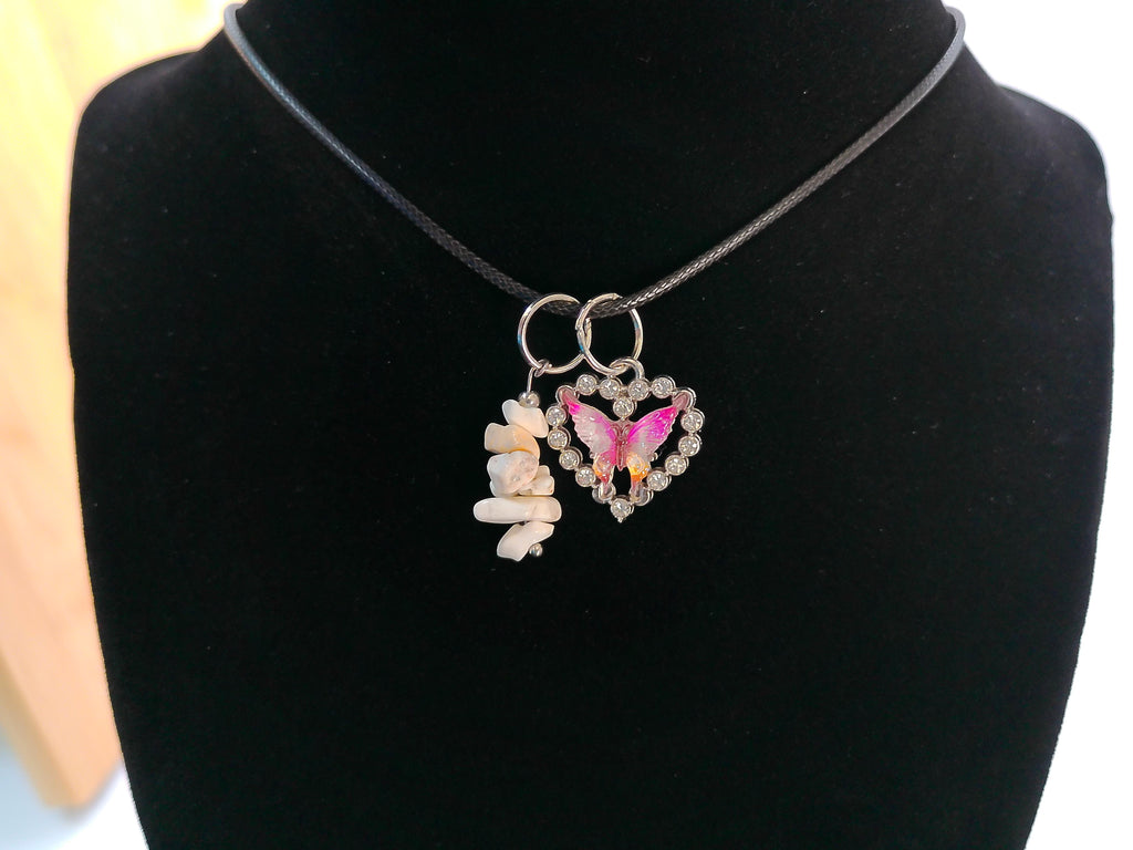 Necklace with White Rock and Pink and Yellow Butterfly Pendent – product view 2 by LV Homemade
