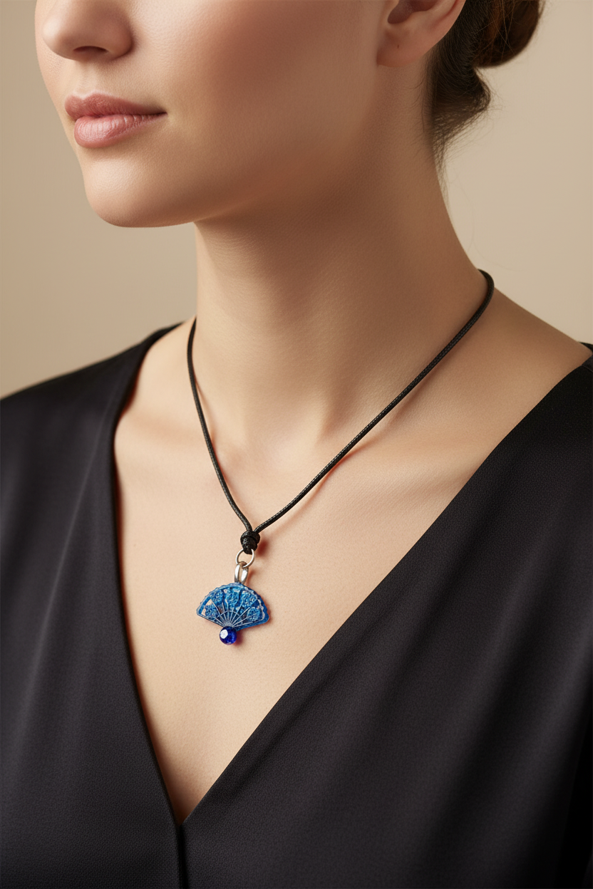 Blue Fan Necklace with Blue – product view 1 by LV Homemade