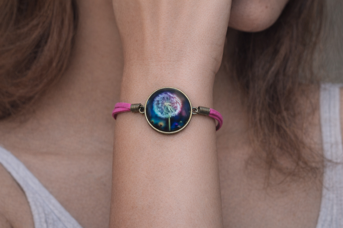 Pink Dandelion Bracelet – product view 1 by LV Homemade