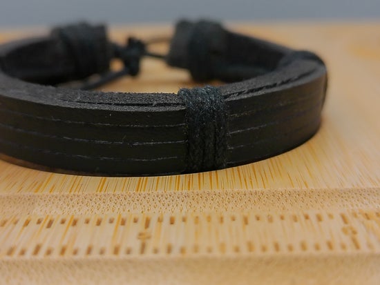 Black Leather Bracelet – product view 3 by LV Homemade