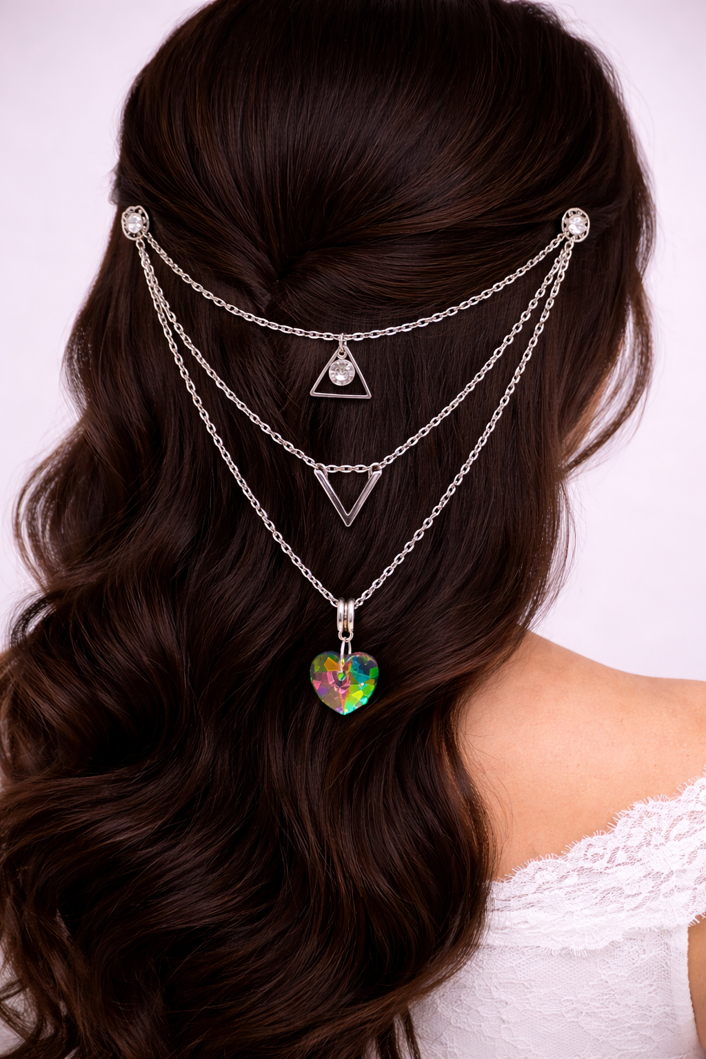 Silver "V" with Green Iridescent Bead and Triangle – product view 1 by LV Homemade
