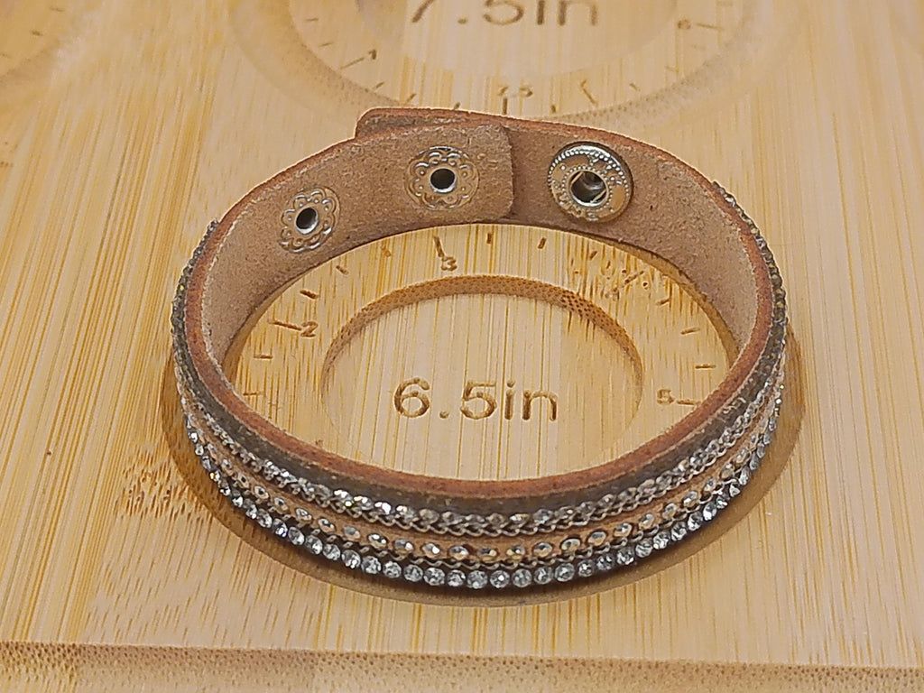 Tan Leather Diamond and Chain Bracelet – product view 2 by LV Homemade